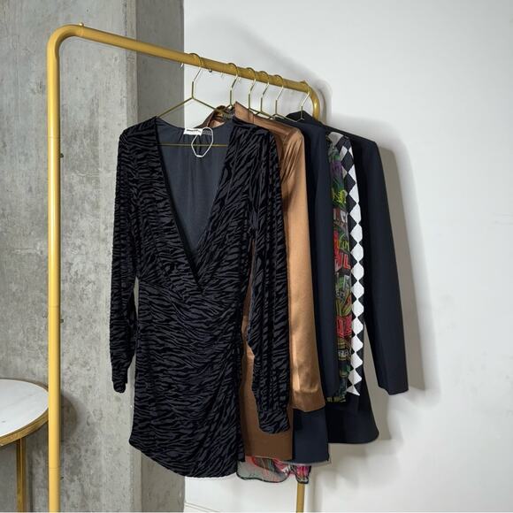 New Ramy Brook Kalani Black Zebra Print Flocked Textuted Long Sleeve Mini Dress - Picture 6 of 15